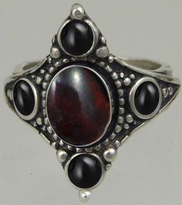 Sterling Silver Renaissance Queen's Ring With Bloodstone And Black Onyx Size 9